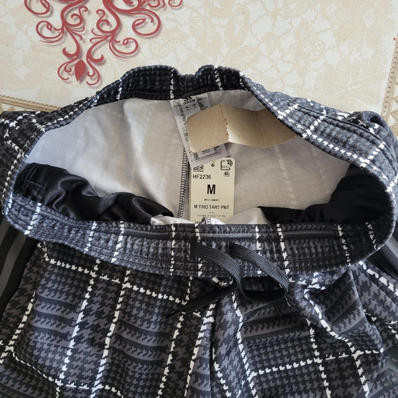 Adidas Tiro Soccer Pants Mens M Gray Black Tartan Plaid Zip Pocket Tapered Leg - Picture 7 of 15